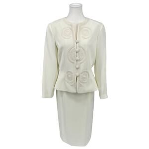 Vintage Adrianna Papell Skirt & Top Set Embroidered White 8‎